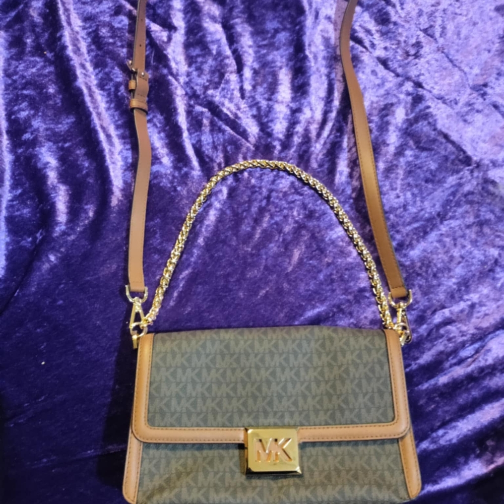 Michael Kors Green and Brown Crossbody Bag